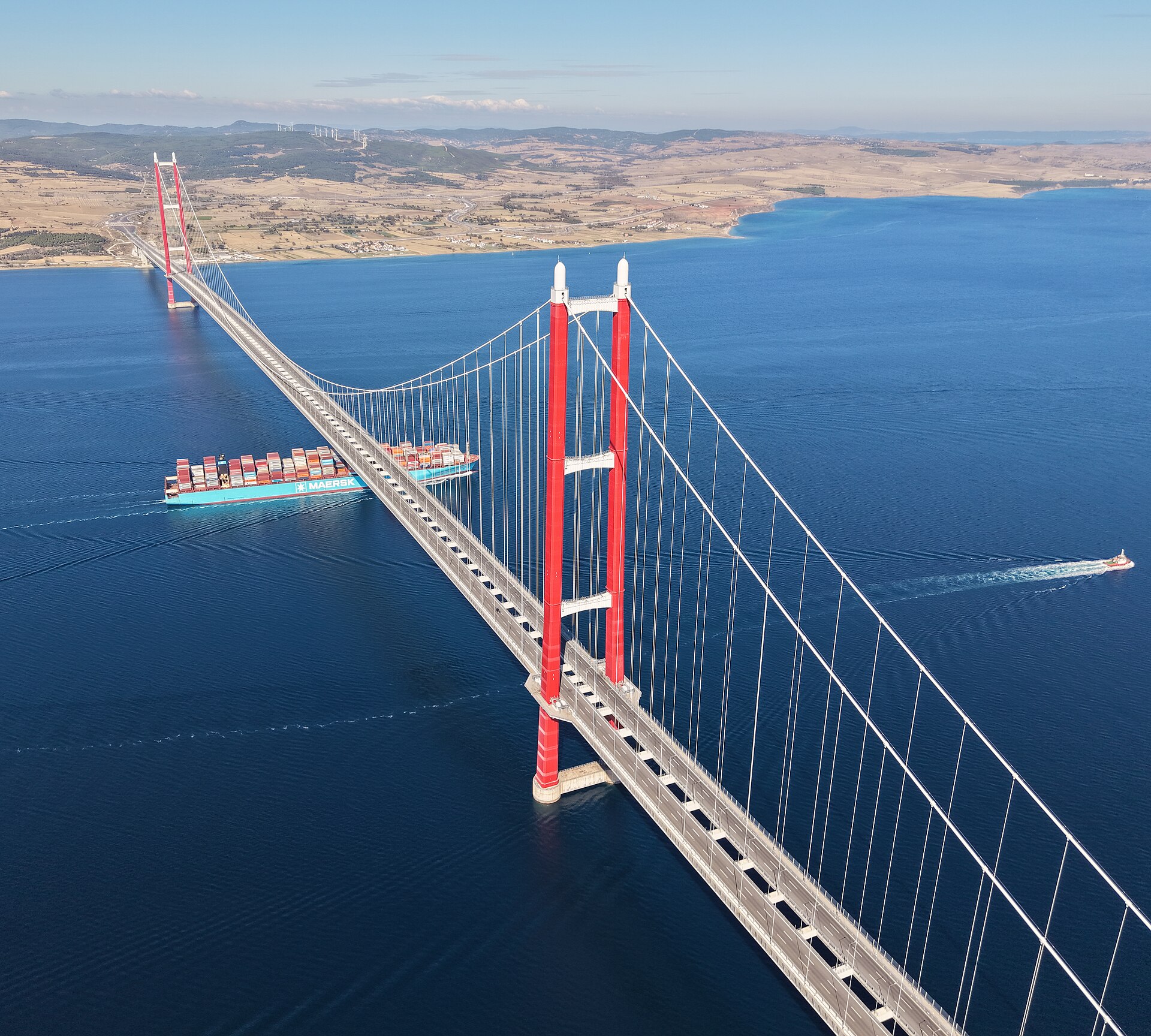 Steel suspension-bridge cables under tension force