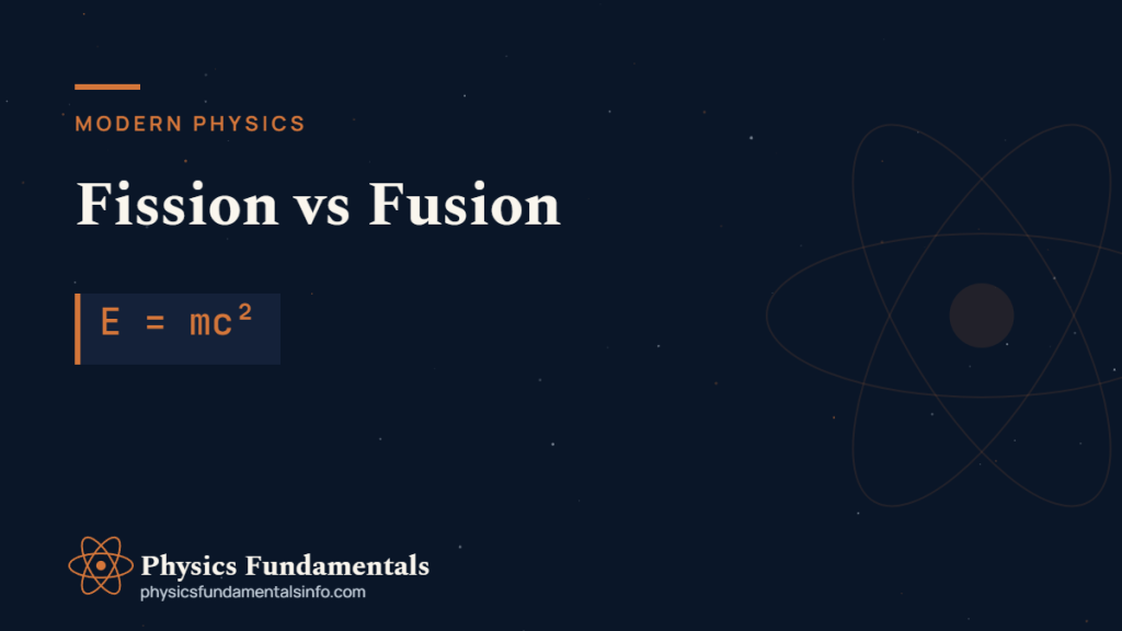 Diagram comparing nuclear fission vs fusion and the energy each releases