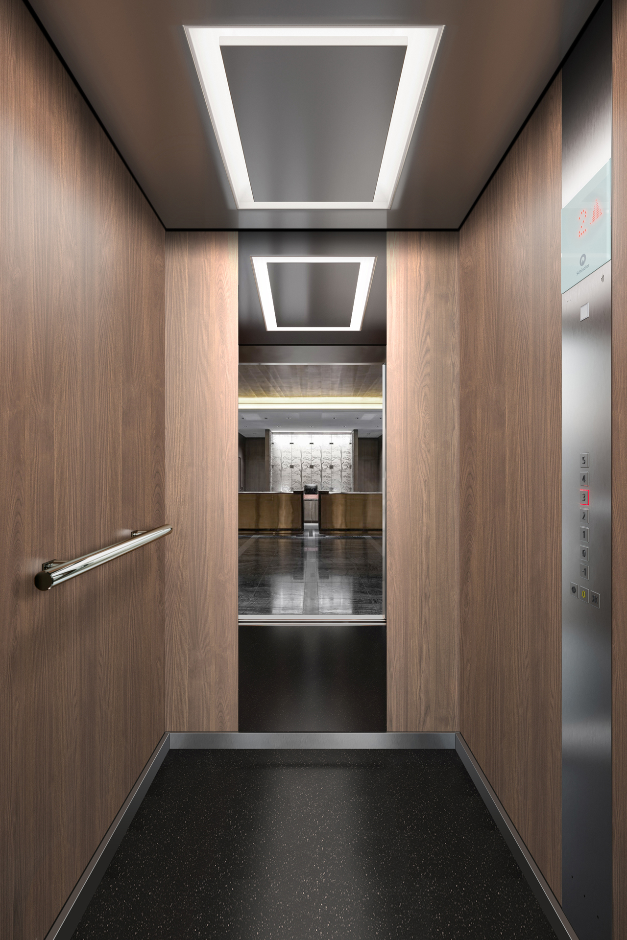 Lift interior — a real-world example of a velocity-time motion graph as it accelerates and stops