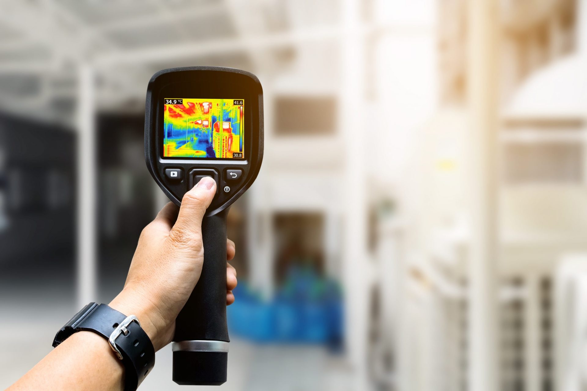Infrared thermograph mapping conduction, convection and radiation as escaping heat