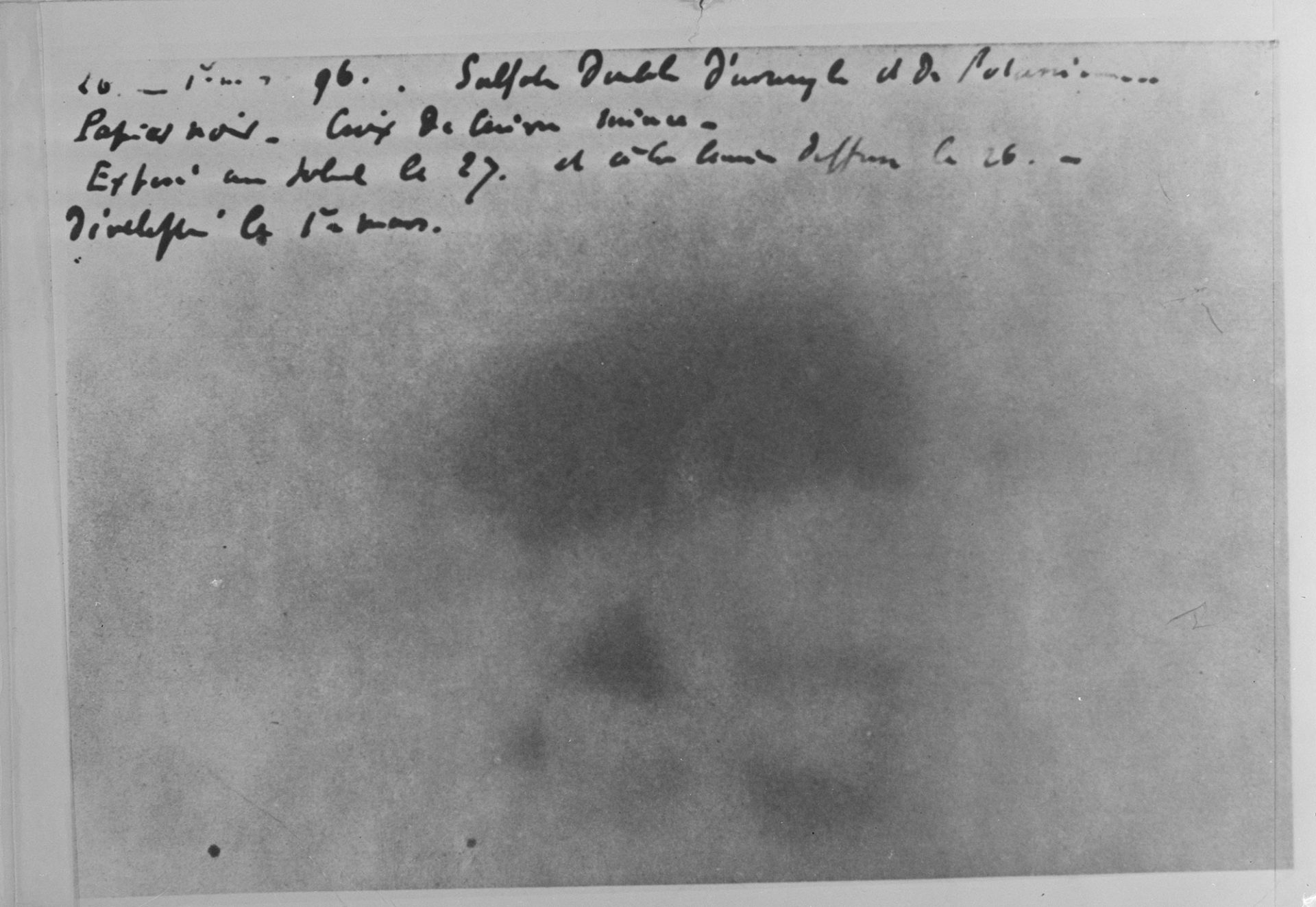 Becquerel's 1896 photographic plate, the first evidence of the types of radiation physics later sorted into alpha, beta and gamma
