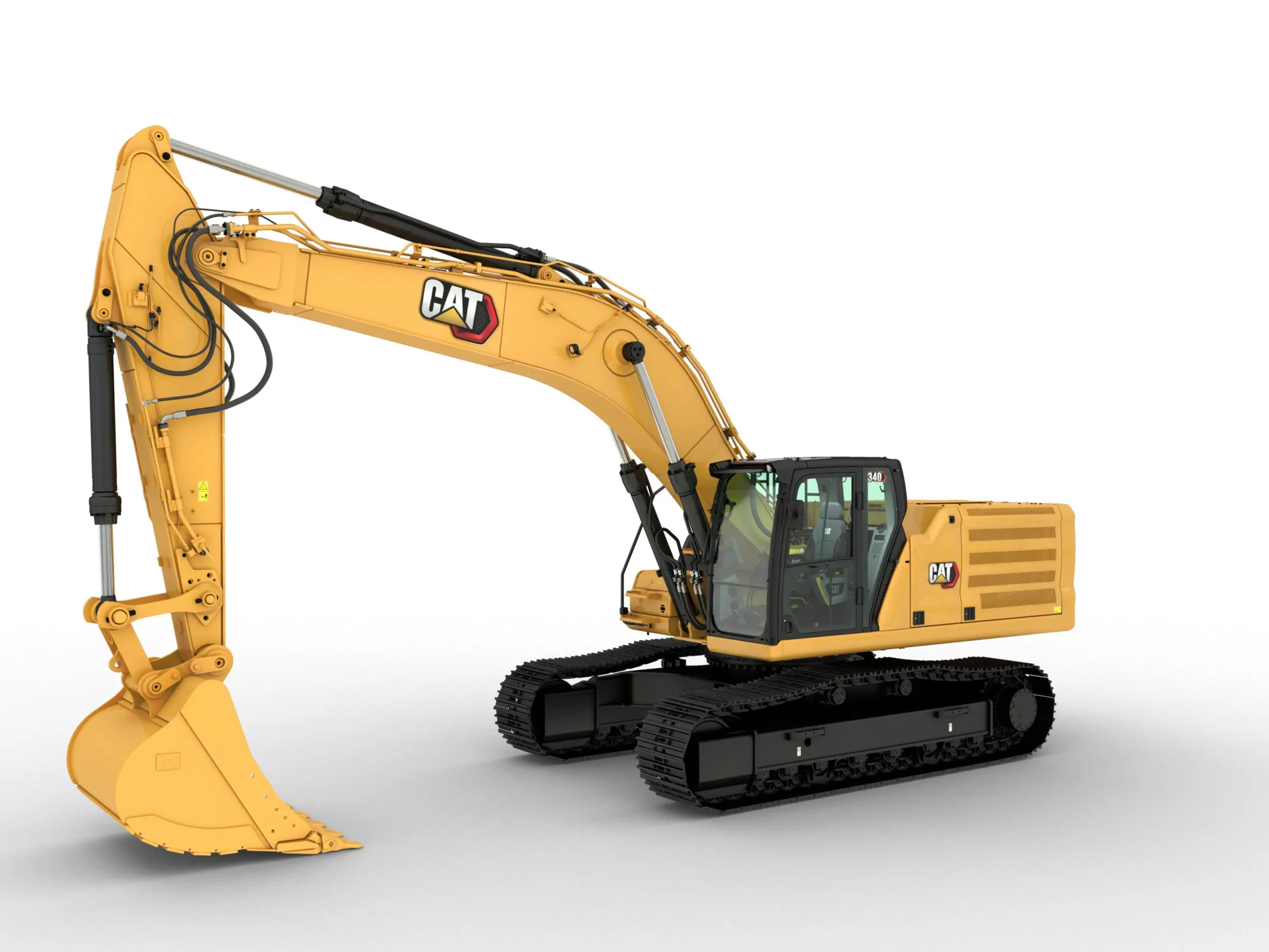 Hydraulic excavator arm driven by rams that use Pascal's law to multiply force