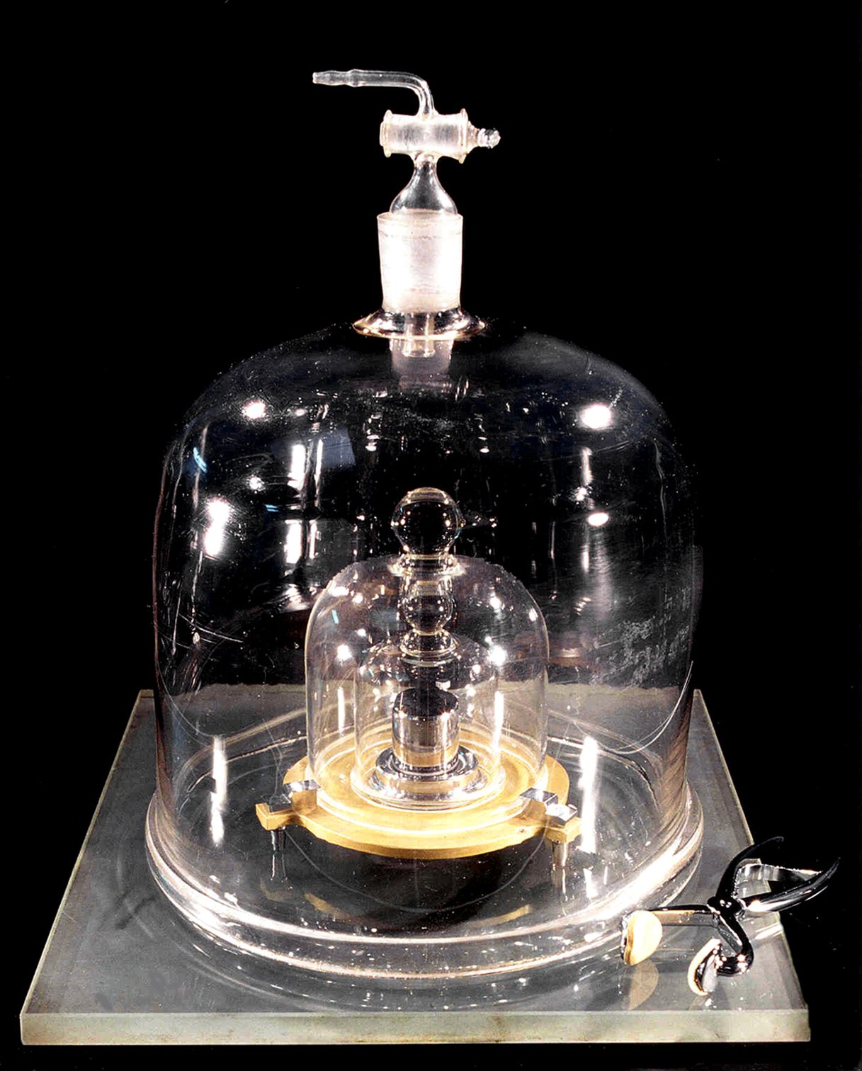 Platinum-iridium prototype kilogram, replaced by the Planck constant among the physics constants