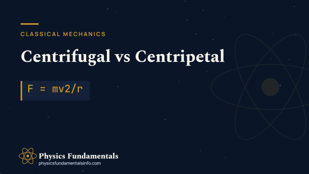 Centrifugal force vs centripetal force diagram showing the inward force in the ground frame and the outward force in a rotating frame