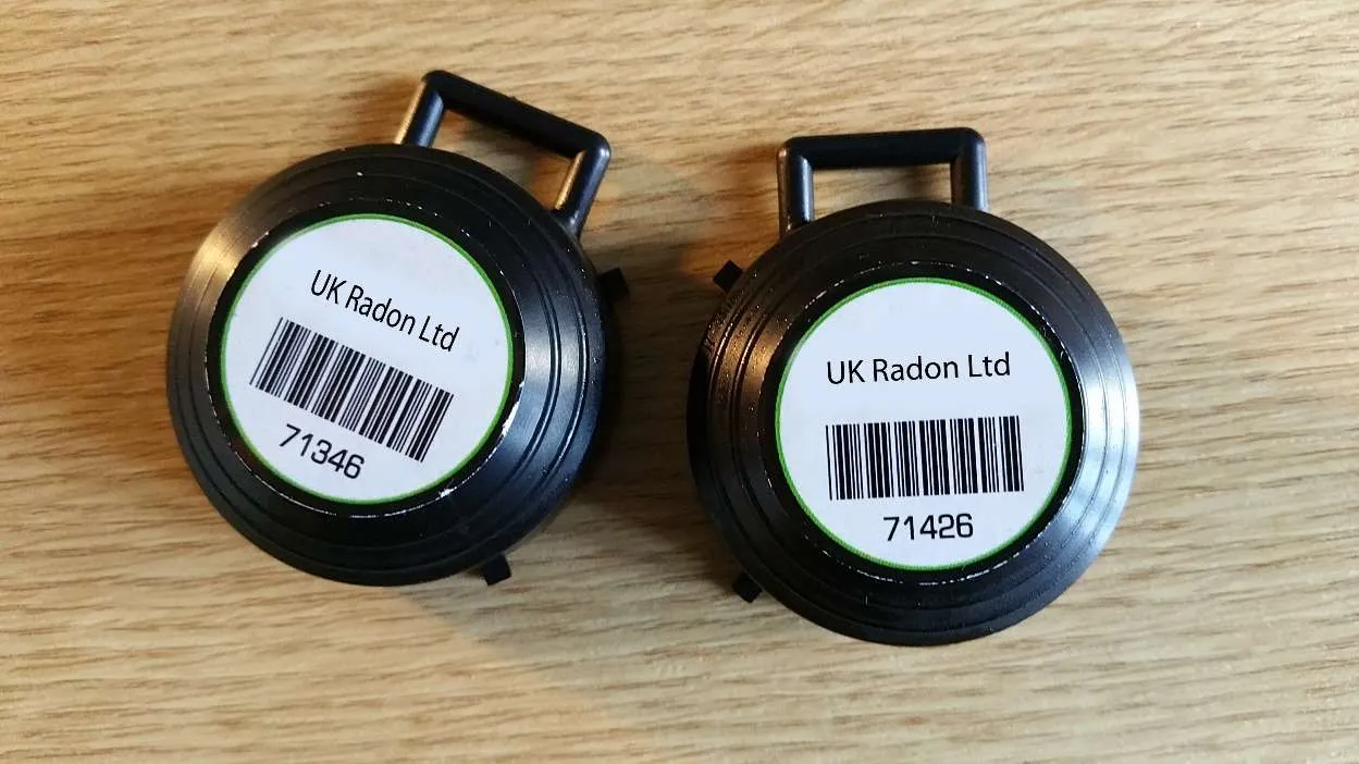 A domestic radon test kit, the everyday end of a radioactive decay chain