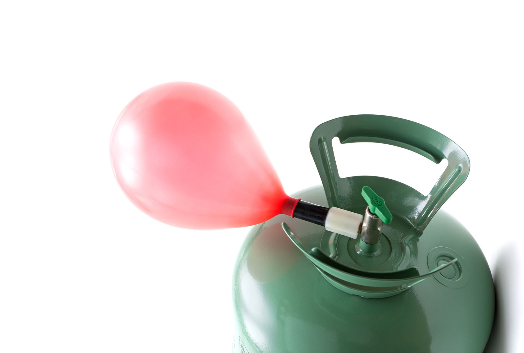 Helium cylinder inflating a balloon, an everyday example of Avogadro's law: more gas molecules in, more volume out