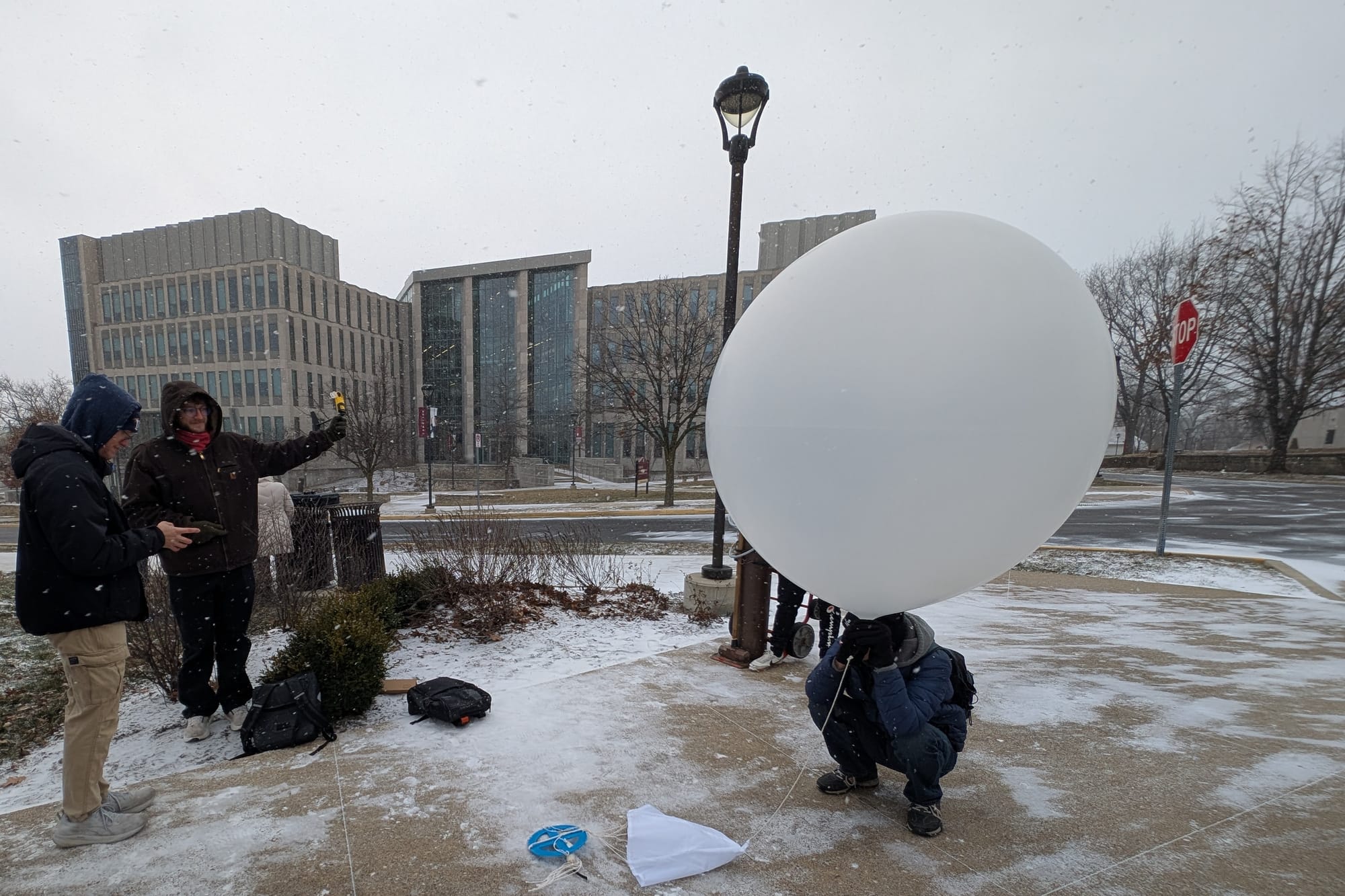 A weather balloon at launch, the everyday case the combined gas law is built for
