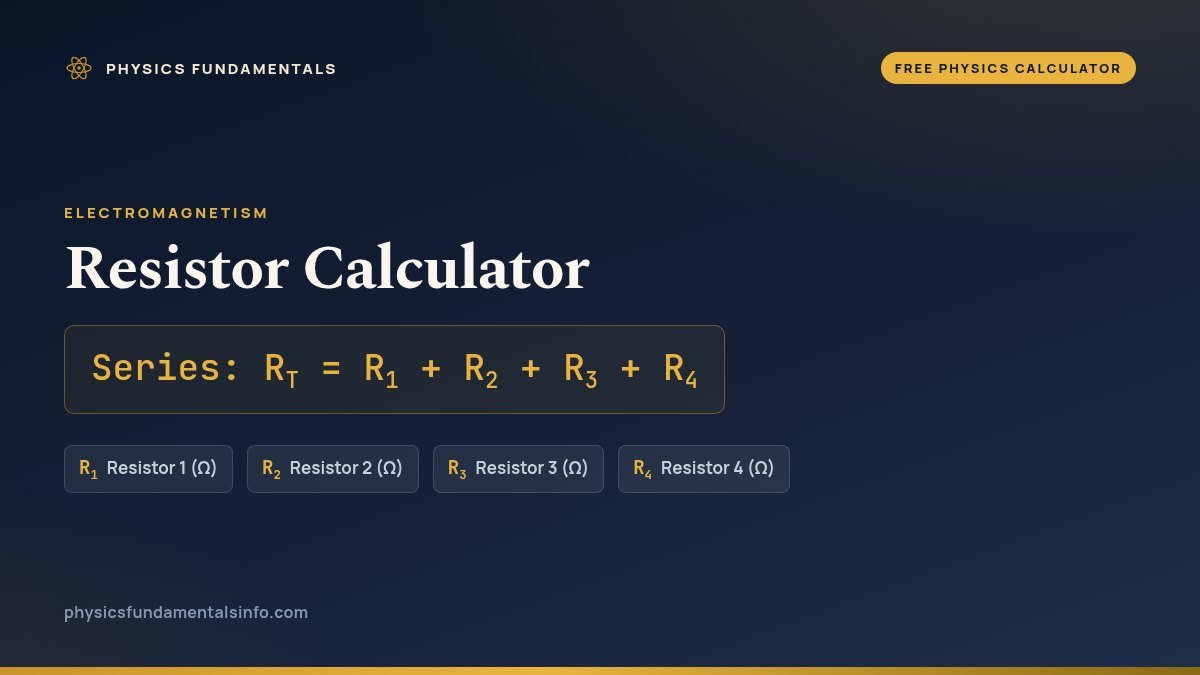 Resistor Calculator formula card: Series: RT = R1 + R2 + R3 + R4, with each variable, its symbol and its units