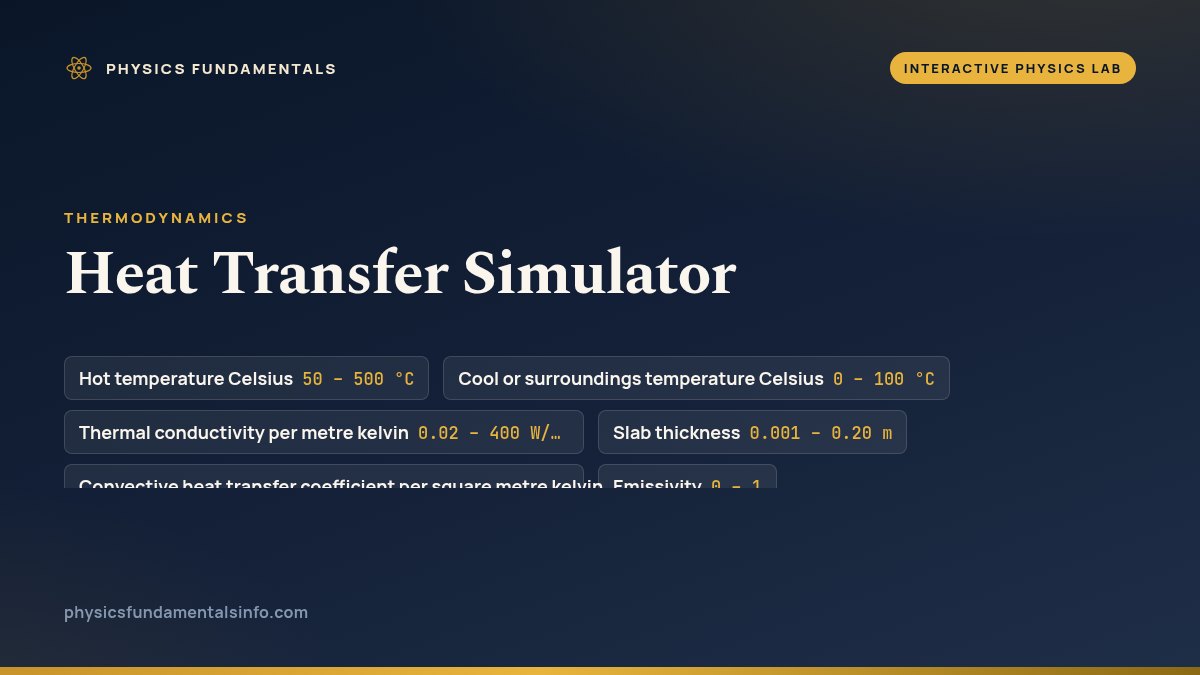 Heat Transfer Simulator reference card, with the sliders you can change and their ranges